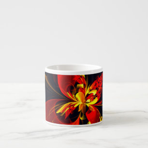 Rot-Gelb-Blüte Modernes abstraktes Kunstmuster #10 Espressotasse