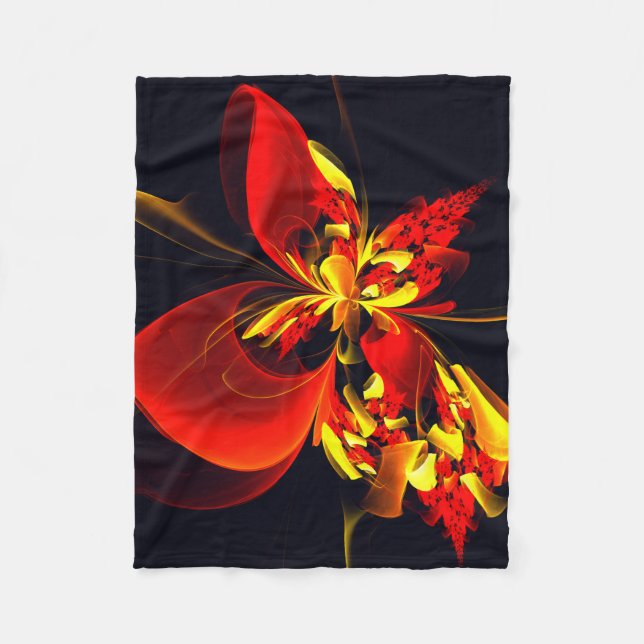 Rot-Gelb-Blüte Modernes abstraktes Kunstmuster #10 Fleecedecke (Vorderseite)