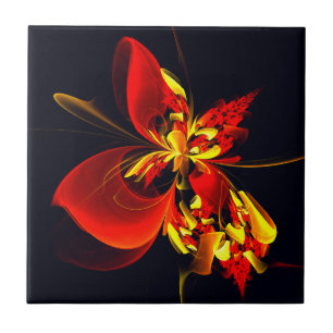 Rot-Gelb-Blüte Modernes abstraktes Kunstmuster #10 Fliese