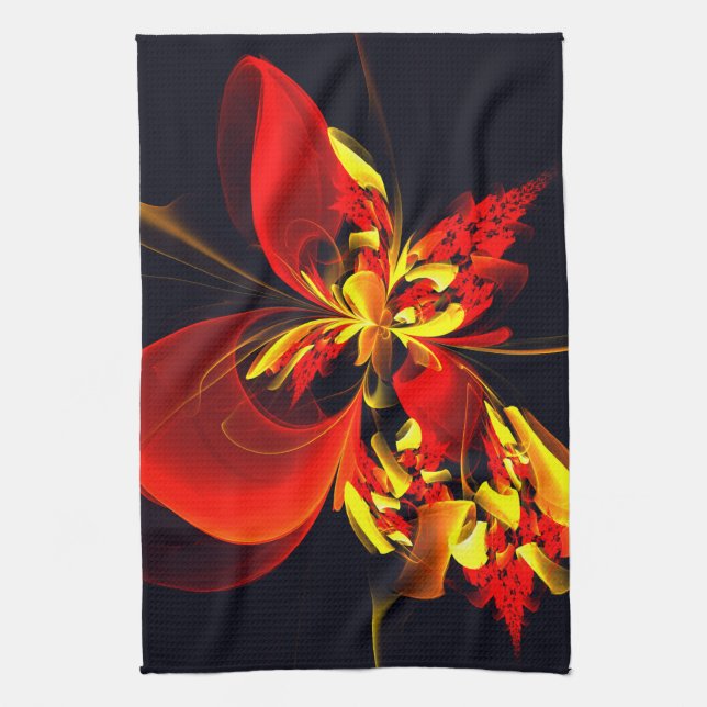 Rot-Gelb-Blüte Modernes abstraktes Kunstmuster #10 Geschirrtuch (Vertikal)