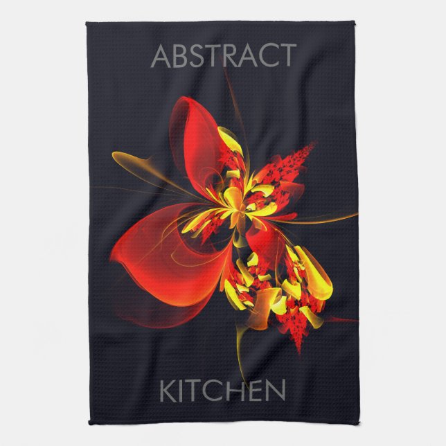 Rot-Gelb-Blüte Modernes abstraktes Kunstmuster #10 Geschirrtuch (Vertikal)