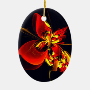 Rot-Gelb-Blüte Modernes abstraktes Kunstmuster #10 Keramik Ornament