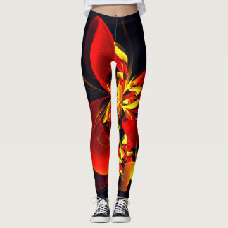 Rot-Gelb-Blüte Modernes abstraktes Kunstmuster #10 Leggings