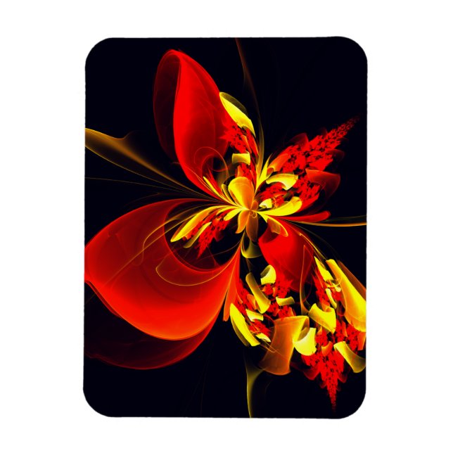 Rot-Gelb-Blüte Modernes abstraktes Kunstmuster #10 Magnet (Vertikal)