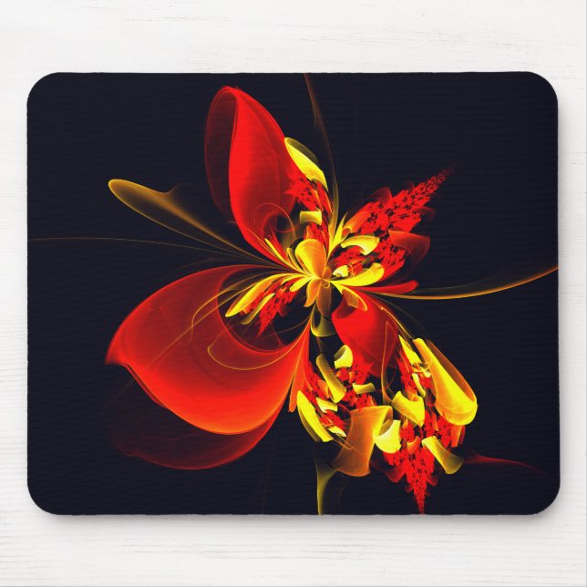 Rot-Gelb-Blüte Modernes abstraktes Kunstmuster #10 Mousepad (Vorne)