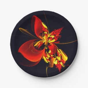 Rot-Gelb-Blüte Modernes abstraktes Kunstmuster #10 Pappteller