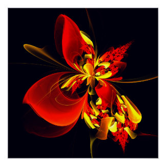 Rot-Gelb-Blüte Modernes abstraktes Kunstmuster #10 Poster