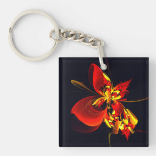 Rot-Gelb-Blüte Modernes abstraktes Kunstmuster #10 Schlüsselanhänger
