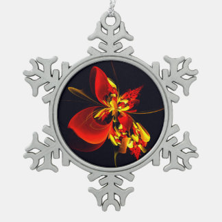 Rot-Gelb-Blüte Modernes abstraktes Kunstmuster #10 Schneeflocken Zinn-Ornament