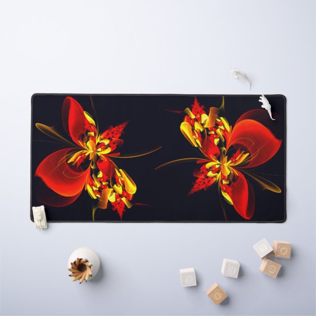 Rot-Gelb-Blüte Modernes abstraktes Kunstmuster #10 Schreibtischunterlage (Kindertisch)