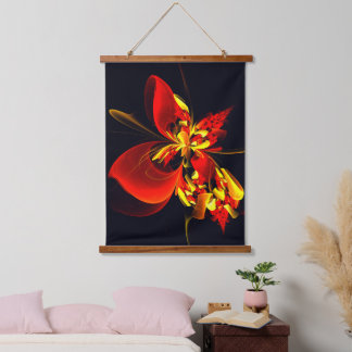 Rot-Gelb-Blüte Modernes abstraktes Kunstmuster #10 Wandteppich Mit Holzrahmen
