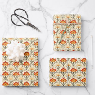 Rot / Gelb / Elfenbein Art Nouveau Blumen Geschenkpapier Set