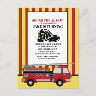 Rot gelb gestreiftes Feuerwehrauto Feuerwehrkampf  Postkarte