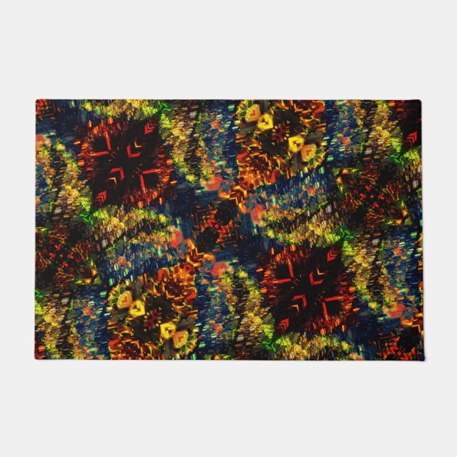 Rot-Gelb-Grün auf dunklem, Flower-Shredded-Papier? Fußmatte (Vorderseite)