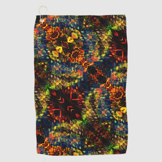 Rot-Gelb-Grün auf dunklem, Flower-Shredded-Papier? Golfhandtuch (Vorderseite)