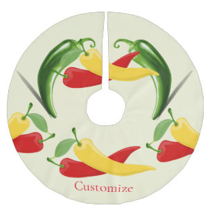 Rot-Gelb-Grün-Chili-Paprikaschoten Thunder_Cove Polyester Weihnachtsbaumdecke