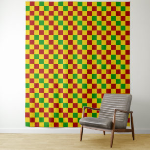 Rot Gelb Grün Kariertes Musterdesign Wandteppich