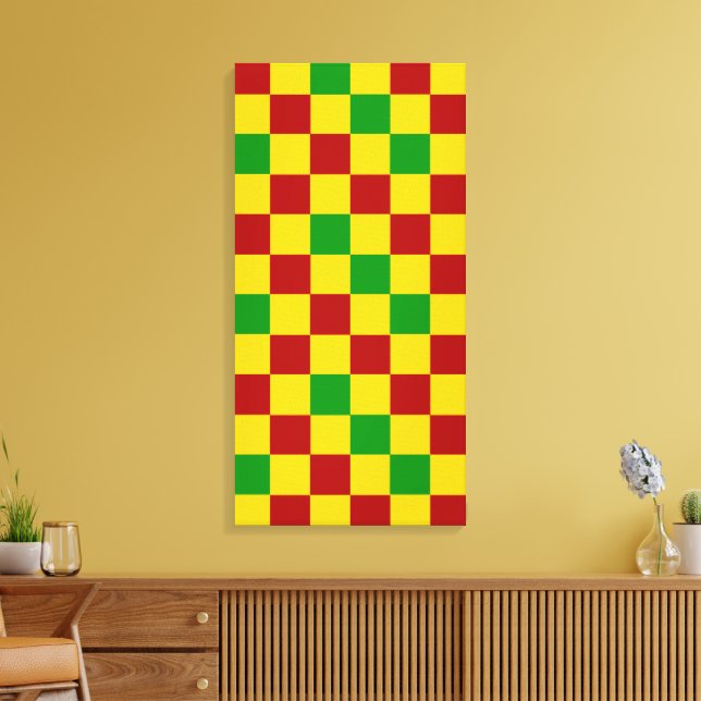 Rot Gelb Grün Karomuster Design  Leinwanddruck (Insitu (Wohnzimmer))