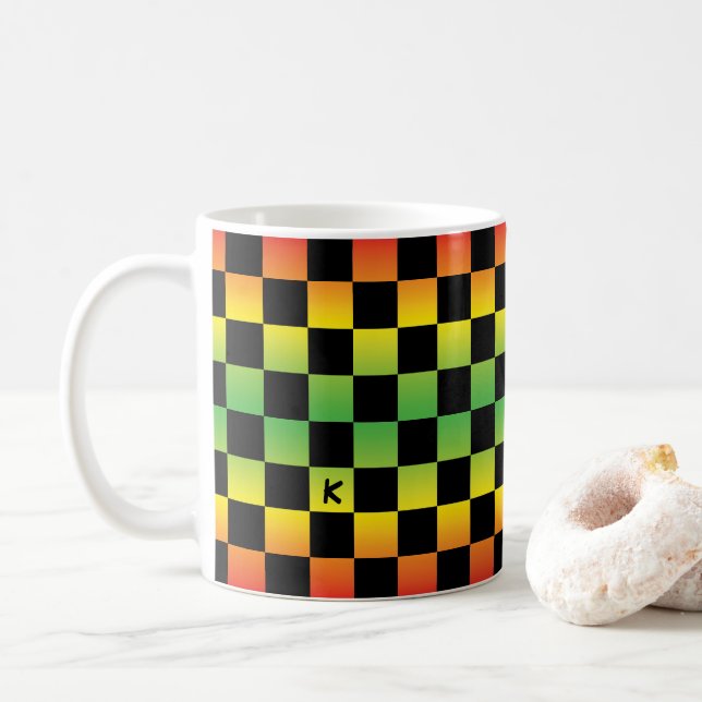 Rot-Gelb-grüne Rasta Ombre Kaffeetasse (Mit Donut)