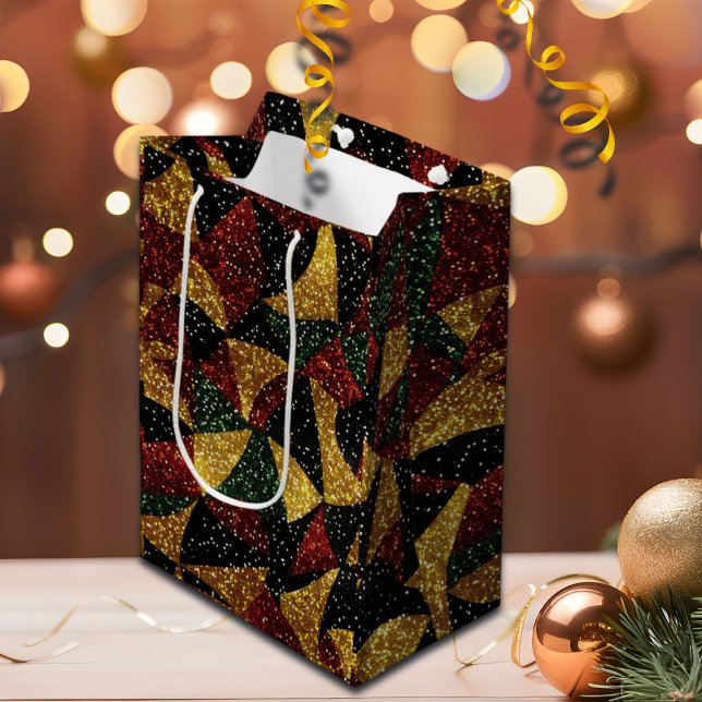 Rot-Gelb-grüne Wellen des festlichen Glitzer Mittlere Geschenktüte (Von Creator hochgeladen)