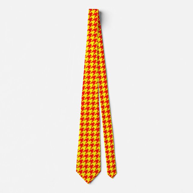 Rot Gelb Houndstooth Karo Gingham Krawatte (Vorderseite)