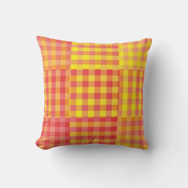 Rot Gelb Karo Patchwork Muster Kissen (Vorderseite)