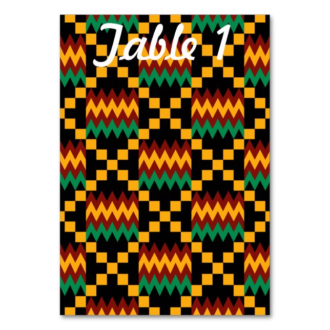 Rot-Gelb-Kente Hochzeitsempfehlung Tischnummer (Vorderseite)