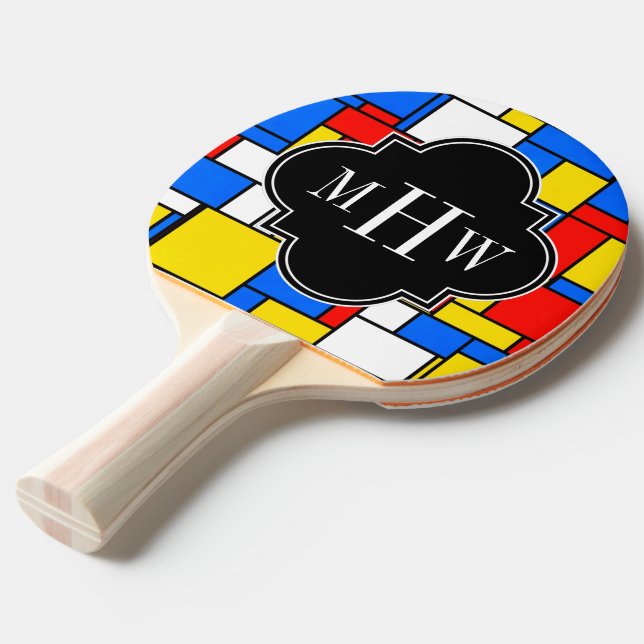 Rot-Gelb-Mondrian-Schwarz-Quatrefolie 3 Monogramm Tischtennis Schläger (Vorderseite)