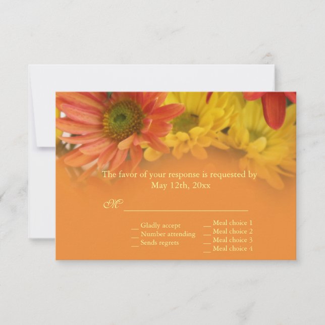 Rot, gelb, orange Blume UAWG Hochzeit RSVP Karte (Vorderseite)