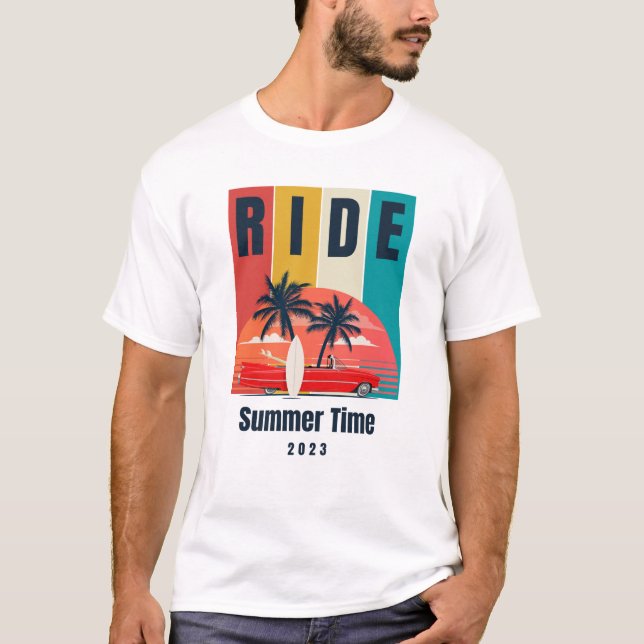 Rot-Gelb-Retro-Sommerzeit T-Shirt (Vorderseite)