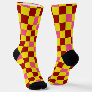 Rot Gelb Rosa Kariertes Musterdesign Socken