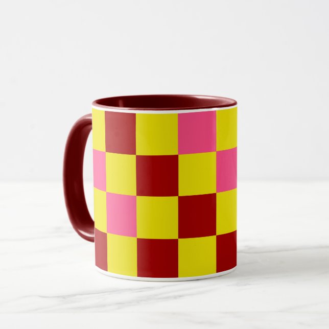Rot Gelb Rosa Karomuster Design  Tasse (Vorderseite Links)
