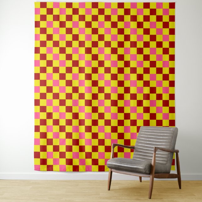 Rot Gelb Rosa Karomuster Design  Wandteppich (Beispiel)