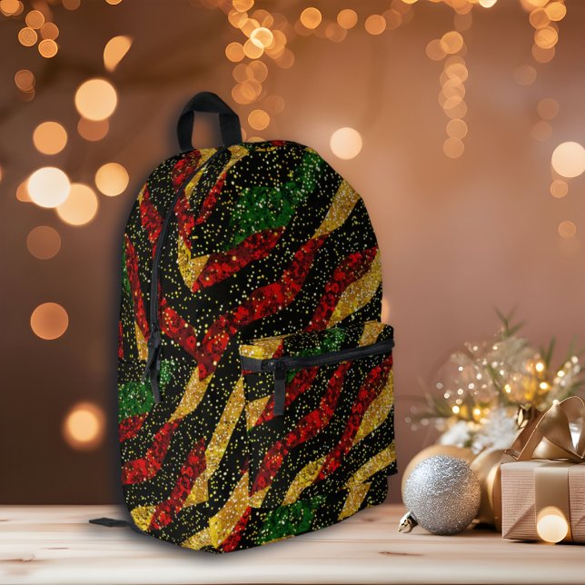 Rot-Gelb-Schwarze Wellen des festlichen Glitzer Bedruckter Rucksack (Von Creator hochgeladen)