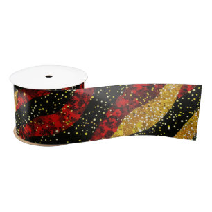 Rot-Gelb-Schwarze Wellen des festlichen Glitzer Satinband
