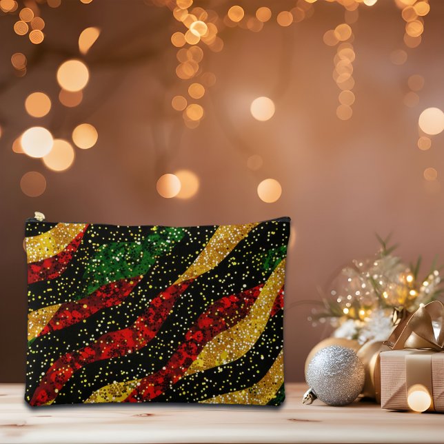 Rot-Gelb-Schwarze Wellen des festlichen Glitzer Zubehörtasche (Von Creator hochgeladen)