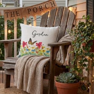 Rot Gelb und Blau Blüte mit Schmetterling Kissen