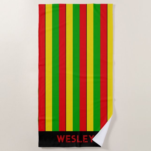 Rot Gelb und Grün Rasta-Gestreift Strandtuch (Vorderseite)