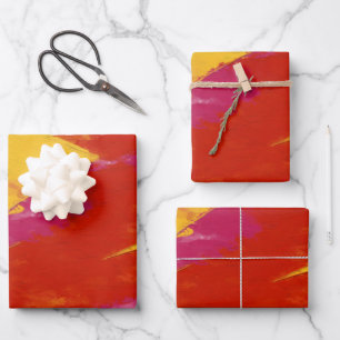Rot, Gelb und Rosa Abstrakt Geschenkpapier Set