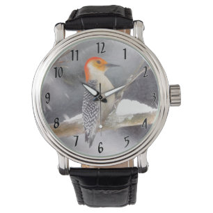 Rot-Gelb Woodpecker Malerei Original Vogelkunst Armbanduhr