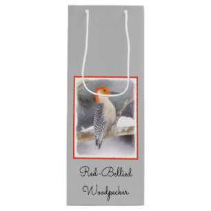 Rot-Gelb Woodpecker Malerei Original Vogelkunst Geschenktüte Für Weinflaschen
