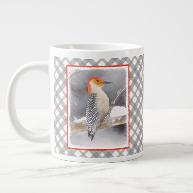 Rot-Gelb Woodpecker Malerei Original Vogelkunst Jumbo-Tasse (Links)