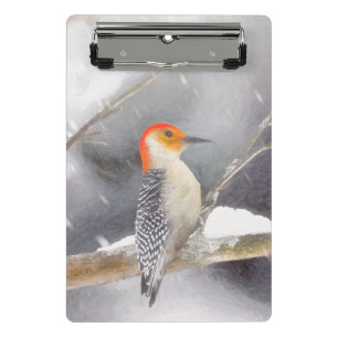 Rot-Gelb Woodpecker Malerei Original Vogelkunst Mini Klemmbrett