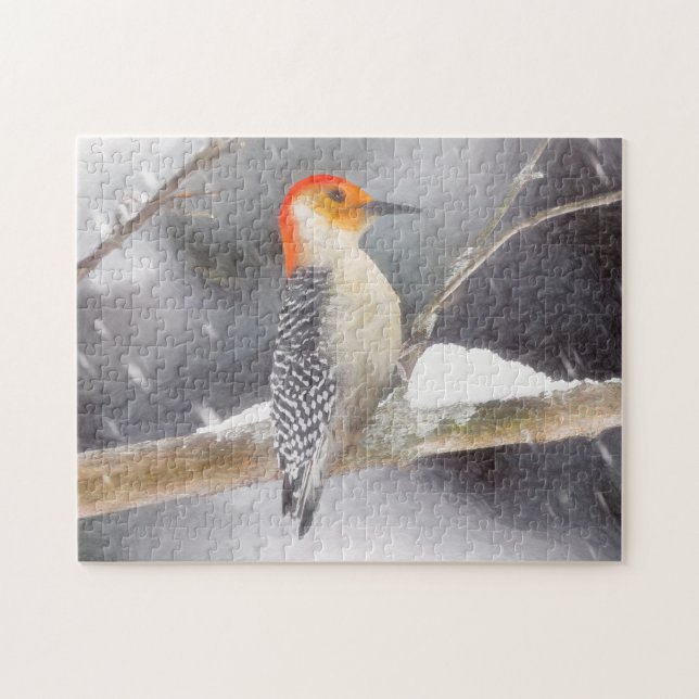 Rot-Gelb Woodpecker Malerei Original Vogelkunst Puzzle (Horizontal)
