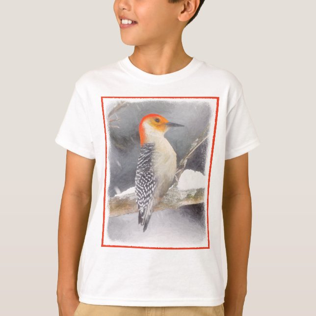 Rot-Gelb Woodpecker Malerei Original Vogelkunst T-Shirt (Vorderseite)