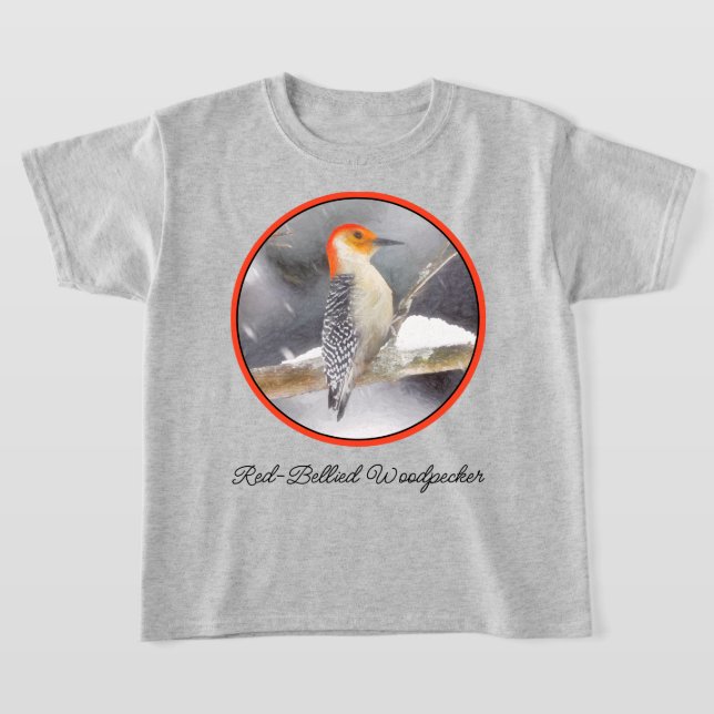 Rot-Gelb Woodpecker Malerei Original Vogelkunst T-Shirt (Ablage )