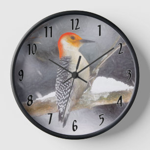 Rot-Gelb Woodpecker Malerei Original Vogelkunst Uhr