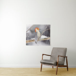 Rot-Gelb Woodpecker Malerei Original Vogelkunst Wandteppich