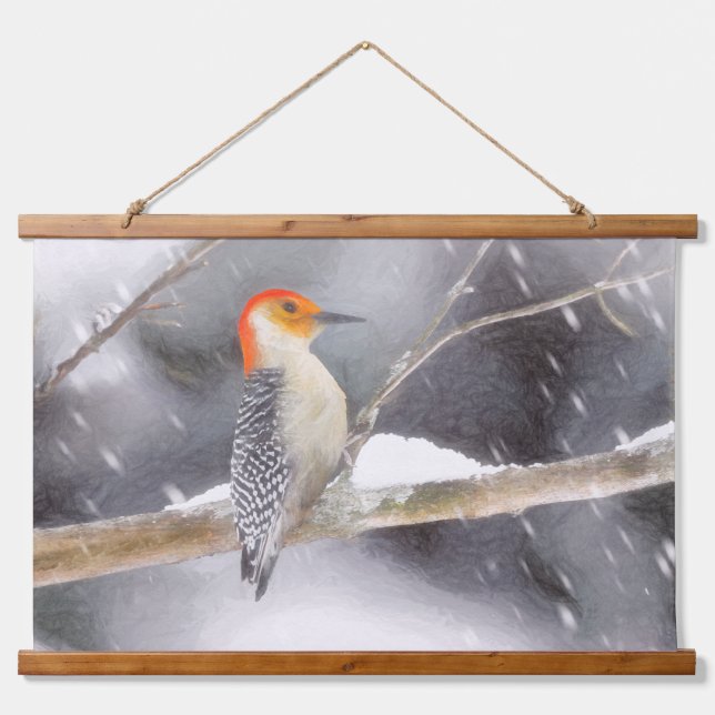 Rot-Gelb Woodpecker Malerei Original Vogelkunst Wandteppich Mit Holzrahmen (Vorne)