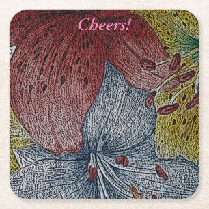 Rot-Gelb-zeitgenössische Blume Blumenmuster Rechteckiger Pappuntersetzer